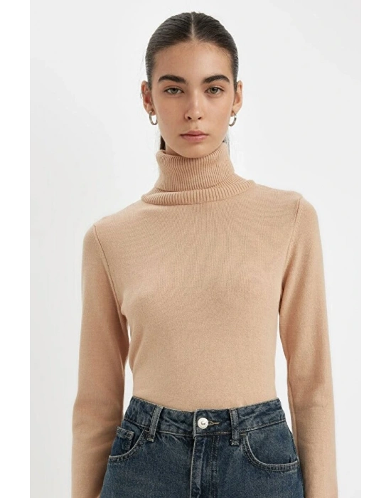 Regular Fit Yumuşak Dokulu Balıkçı Yaka Basic Düz Triko Kazak