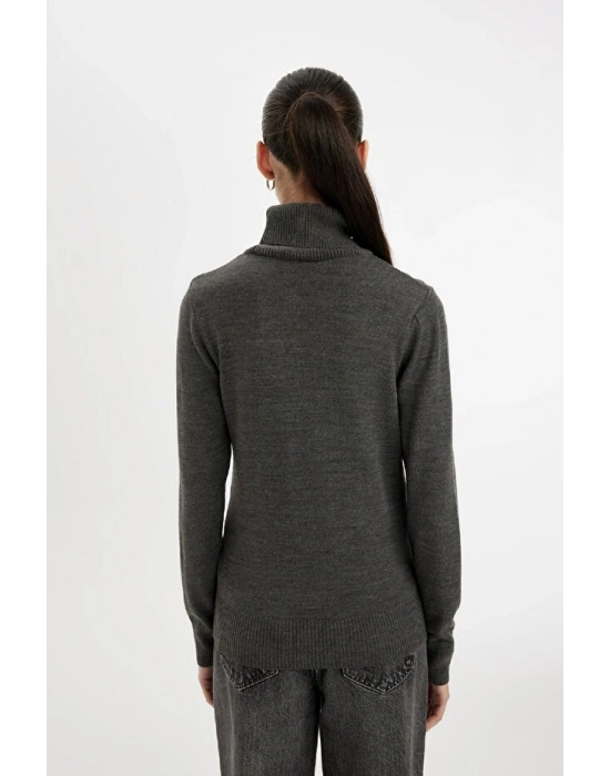 Regular Fit Yumuşak Dokulu Balıkçı Yaka Basic Düz Triko Kazak