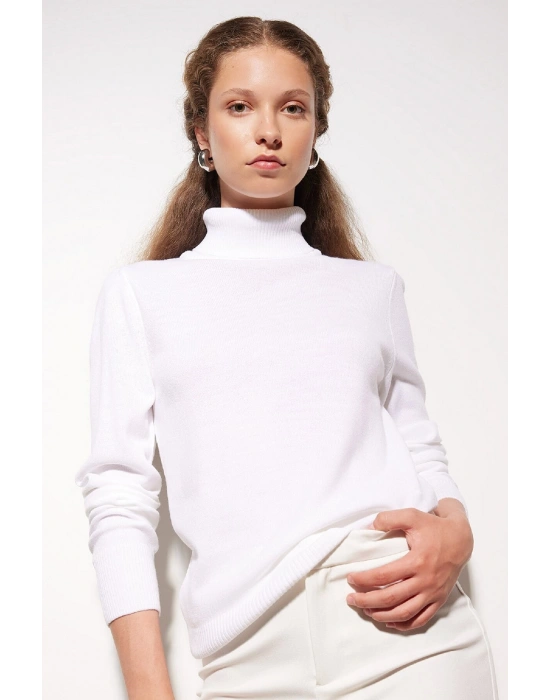 Regular Fit Yumuşak Dokulu Balıkçı Yaka Basic Düz Triko Kazak H1651az24wn Beyaz