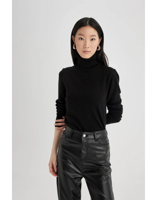 Regular Fit Yumuşak Dokulu Balıkçı Yaka Basic Düz Triko Kazak H1651az24wn