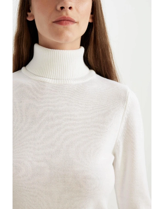 Regular Fit Yumuşak Dokulu Balıkçı Yaka Basic Düz Triko Kazak H1651az24wn Beyaz