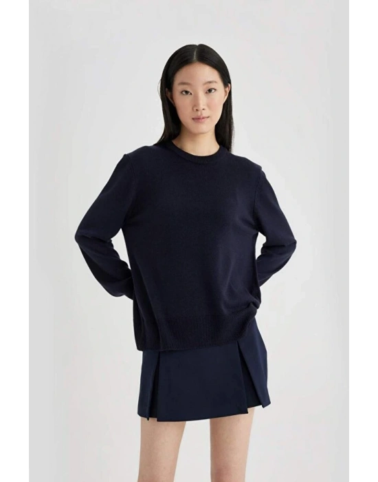 Regular Fit Yumuşak Dokulu Bisiklet Yaka Basic Düz Triko Kazak