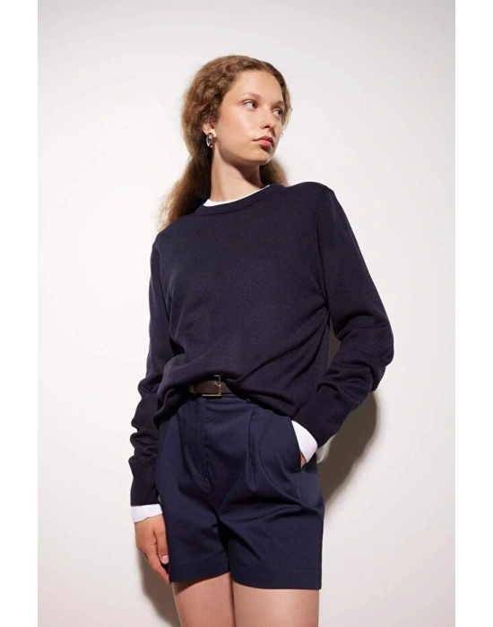 Regular Fit Yumuşak Dokulu Bisiklet Yaka Basic Düz Triko Kazak