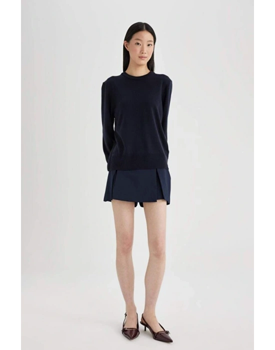 Regular Fit Yumuşak Dokulu Bisiklet Yaka Basic Düz Triko Kazak