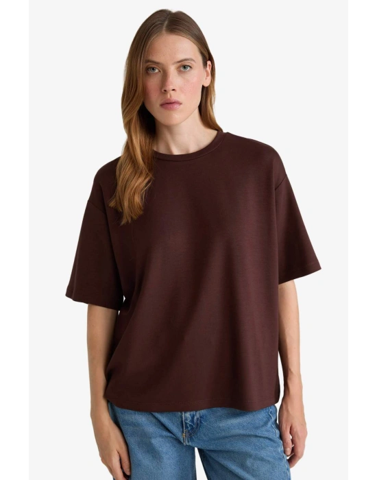 Relax Fit Bisiklet Yaka Basic Düz Kısa Kollu Tişört