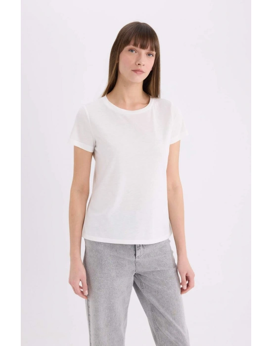 Relax Fit Bisiklet Yaka Kısa Kollu Tişört W7299AZ22SM Beyaz