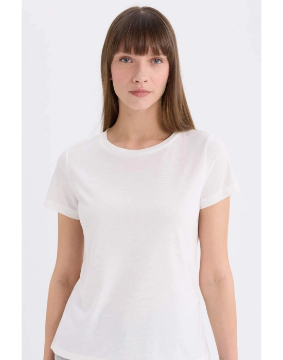 Relax Fit Bisiklet Yaka Kısa Kollu Tişört W7299AZ22SM Beyaz