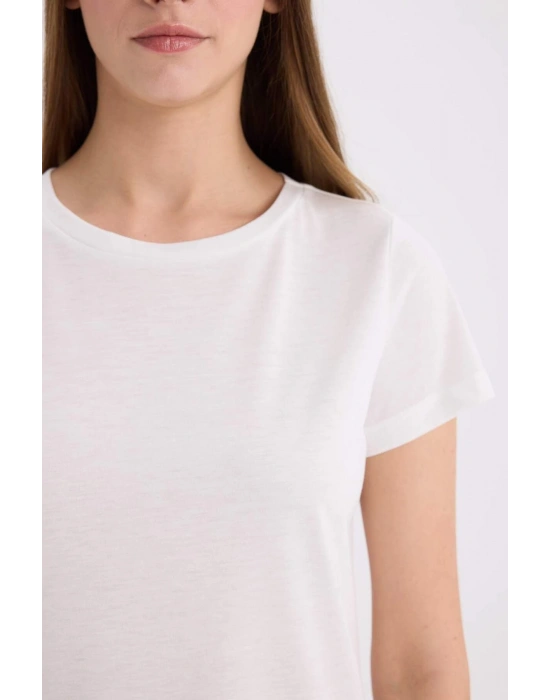 Relax Fit Bisiklet Yaka Kısa Kollu Tişört W7299AZ22SM Beyaz