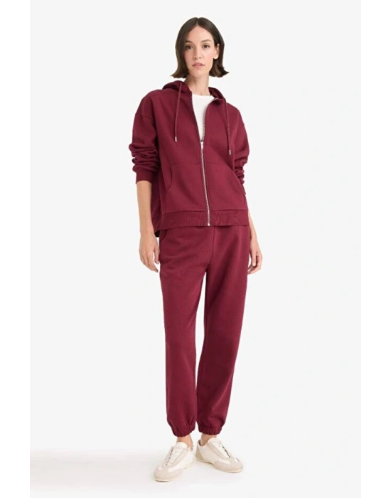 Relax Fit Kapüşonlu Basic Düz Kalın Fermuarlı Sweatshirt