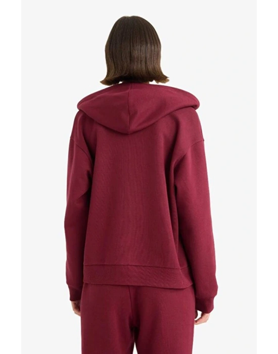 Relax Fit Kapüşonlu Basic Düz Kalın Fermuarlı Sweatshirt