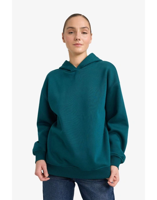 Relax Fit Kapüşonlu Basic Düz Kalın Sweatshirt D9935AX25WN