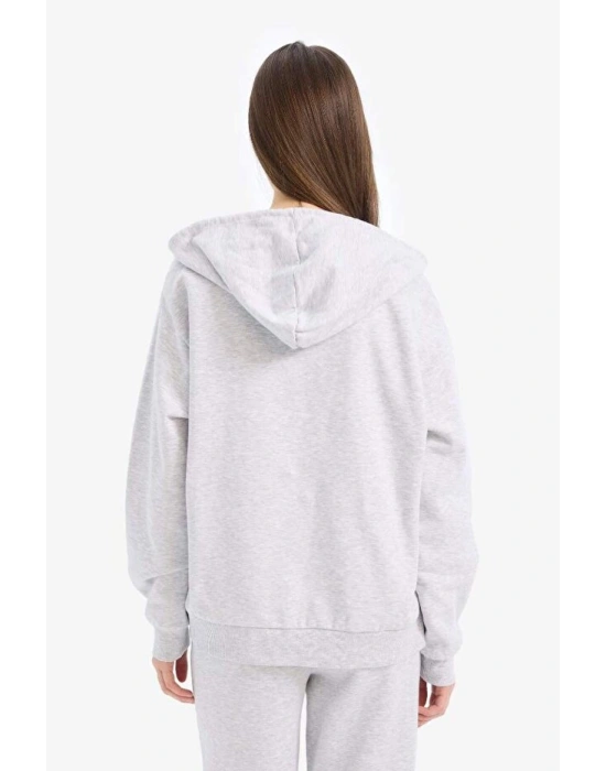Relax Fit Kapüşonlu Cepli Basic Düz Fermuarlı Sweatshirt