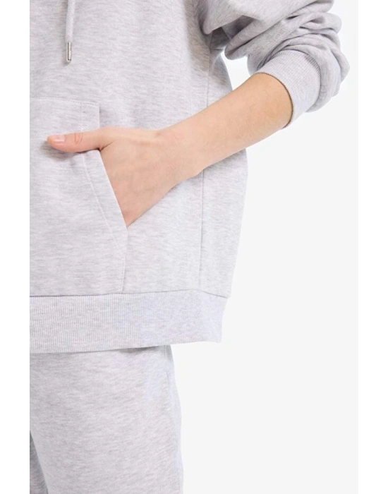 Relax Fit Kapüşonlu Cepli Basic Düz Fermuarlı Sweatshirt