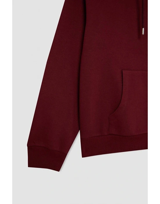 Relax Fit Kapüşonlu Cepli Basic Düz Fermuarlı Sweatshirt