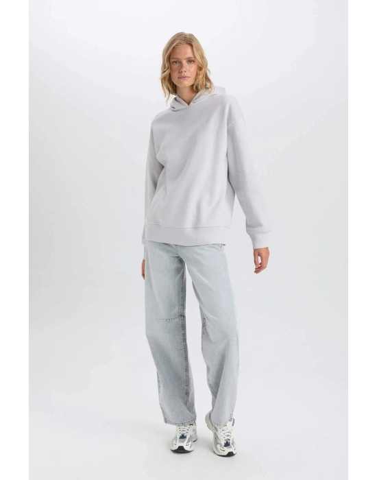 Relax Fit Kapüşonlu Kalın Basic Düz Sweatshirt D9935AX24WN