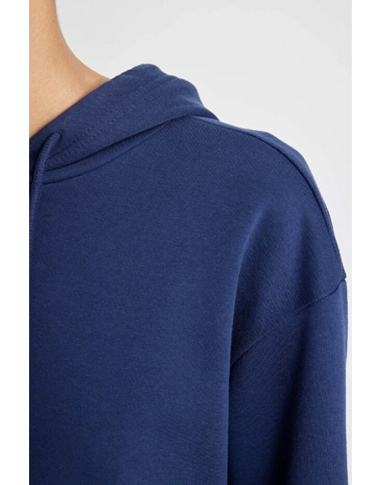 Relax Fit Kapüşonlu Kanguru Cepli Kalın Basic Düz Sweatshirt