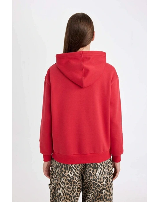 Relax Fit Kapüşonlu Kanguru Cepli Kalın Basic Düz Sweatshirt