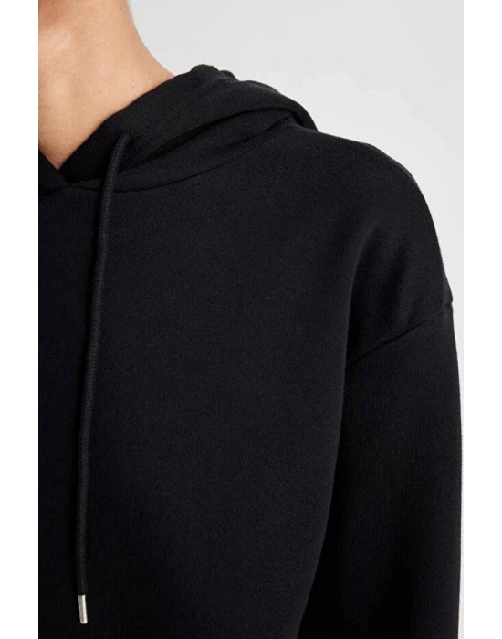 Relax Fit Kapüşonlu Kanguru Cepli Siyah Kadın Sweatshirt