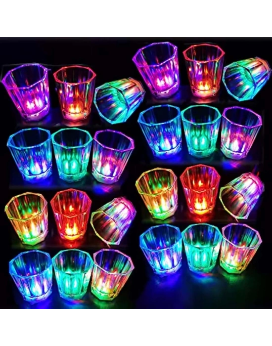 Renkli Led Parlayan Fiber Optik Glow Işıklı Bardak 5,5 x 5,5 cm (ADET FİYATIDIR)