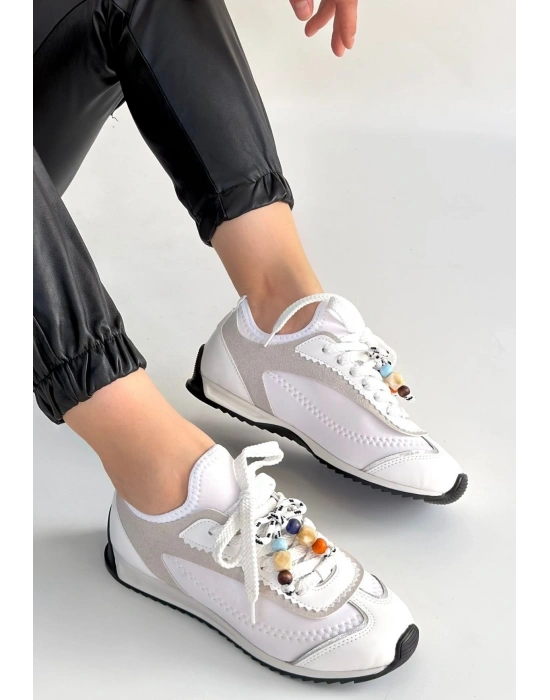 Riaf Beyaz Cilt Bağcıklı Spor Ayakkabı