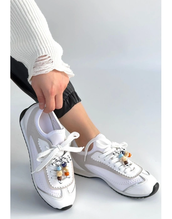 Riaf Beyaz Cilt Bağcıklı Spor Ayakkabı