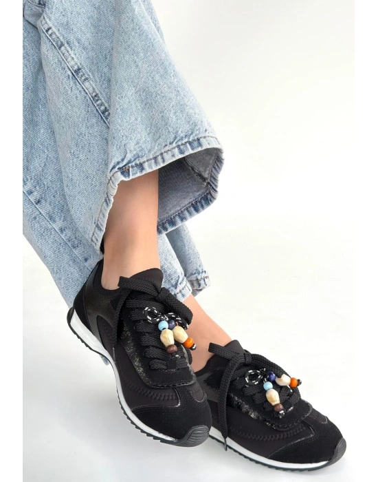 Riaf Siyah Cilt Bağcıklı Spor Ayakkabı