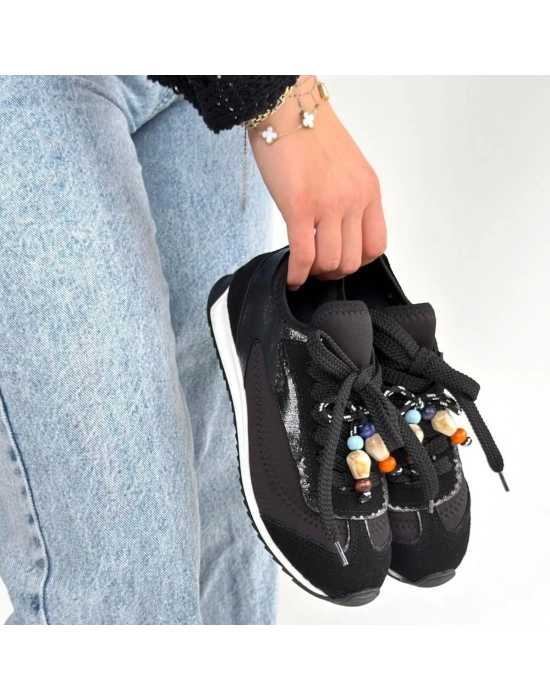 Riaf Siyah Cilt Bağcıklı Spor Ayakkabı