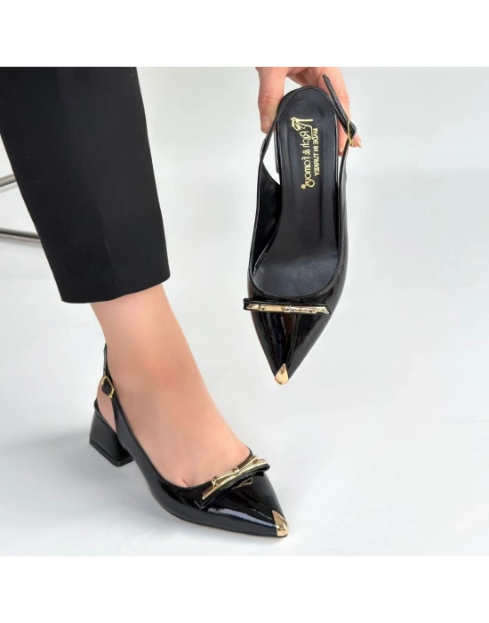 Ricy Siyah Rugan Topuklu Ayakkabı