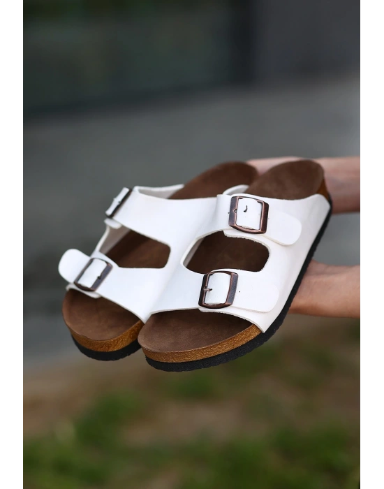 Rıno Beyaz Nubuk Terlik