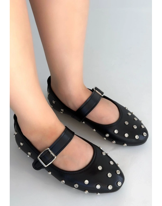 Ritta Siyah Cilt Kemerli Babet Ayakkabı