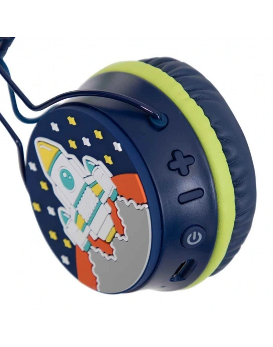 Roket Desenli Bluetooth Kulak Üstü Kablosuz Kulaklık