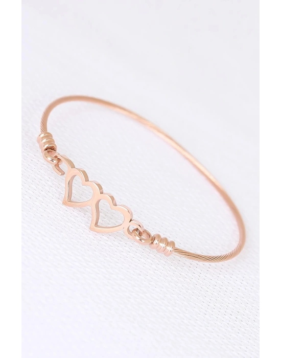 Rose Çelik Çift Kalp Figürlü Erkek Kelepçe Bileklik