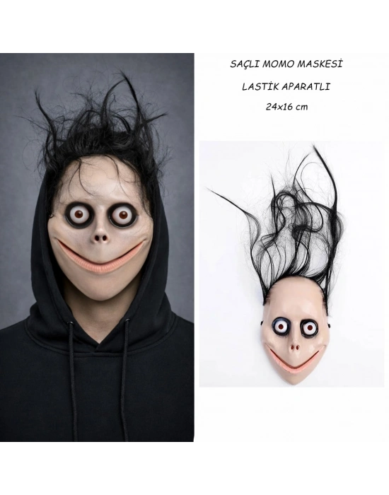 Saçlı Momo Korku Maskesi 24x16 cm