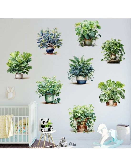 Saksılı Çiçek Tasarımlı 8li Sticker MC-480A
