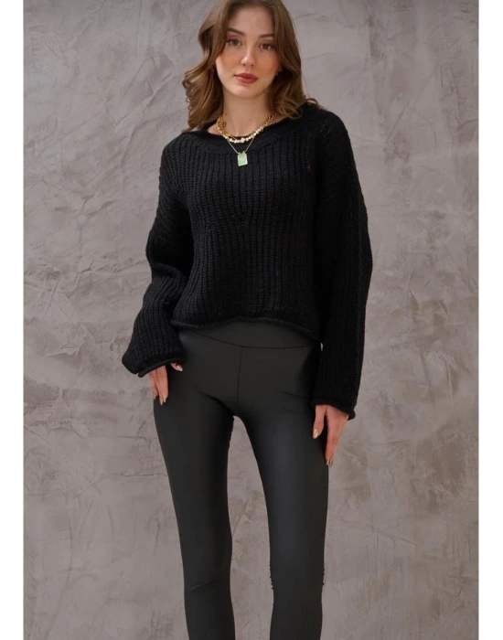 Salaş delik detaylı kazak siyah