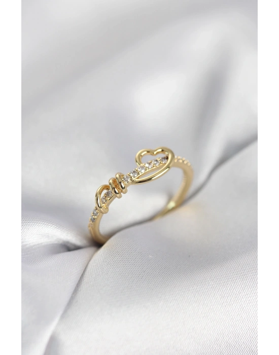 Sarmal Kalp Model Zirkon Taşlı Gold Renk Kadın Yüzük