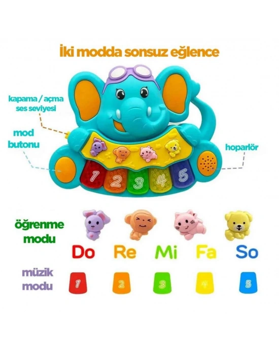 Sesli ve Işıklı Piyanolu Fil