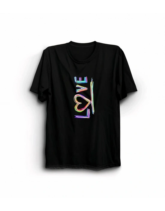 Sevgililer Günü İçin Özel Tasarım Love Baskılı T-shirt - Siyah