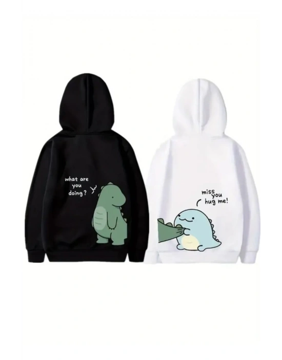 Sevgililer Günü Özel Unisex Kapüşonlu Baskılı Oversize Sweatshirt - Siyah