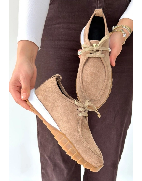 Sier Bej Süet Bağcıklı Spor Ayakkabı