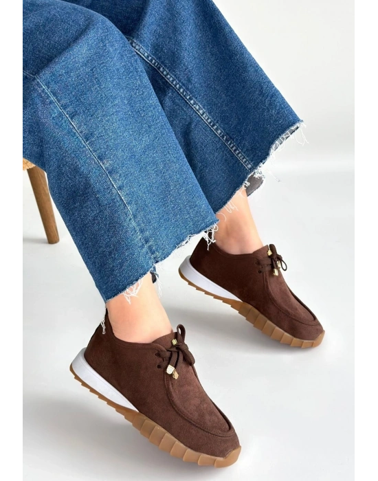 Sier Kahverengi Süet Bağcıklı Spor Ayakkabı