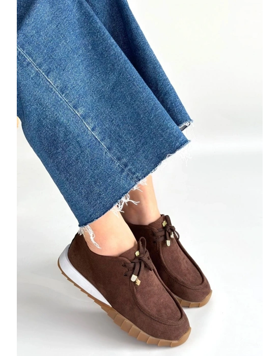 Sier Kahverengi Süet Bağcıklı Spor Ayakkabı