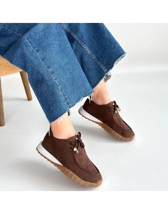 Sier Kahverengi Süet Bağcıklı Spor Ayakkabı