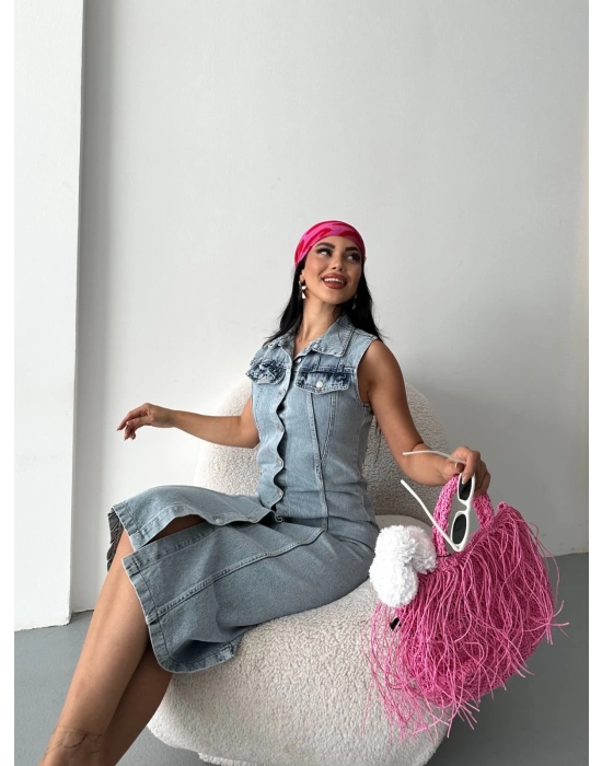 Sıfır kol kar yıkama tunik ceket mavi d2520