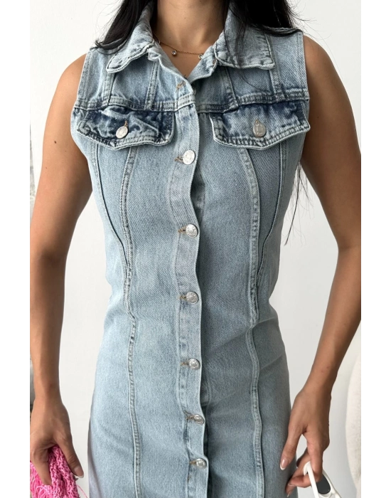 Sıfır kol kar yıkama tunik ceket mavi d2520