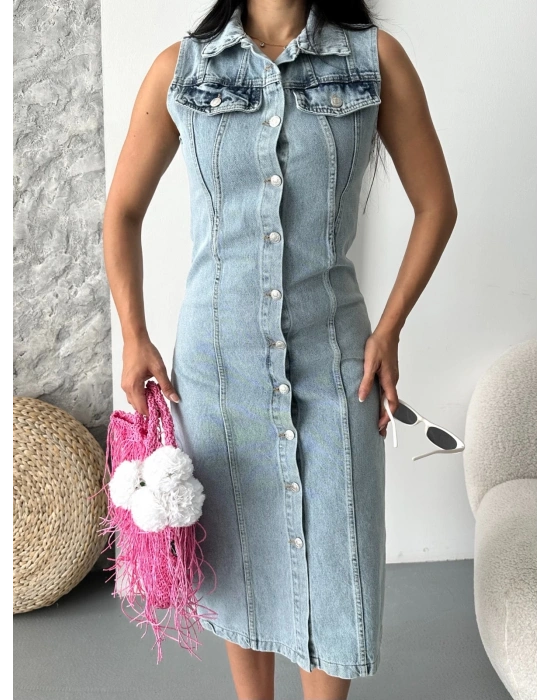 Sıfır kol kar yıkama tunik ceket mavi d2520