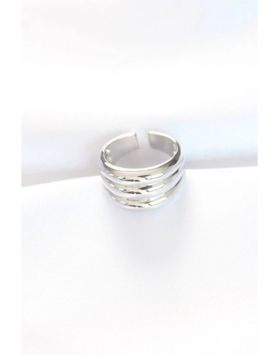 Silver Renk Ayarlanabilir Çizgili Bombe Yüzük