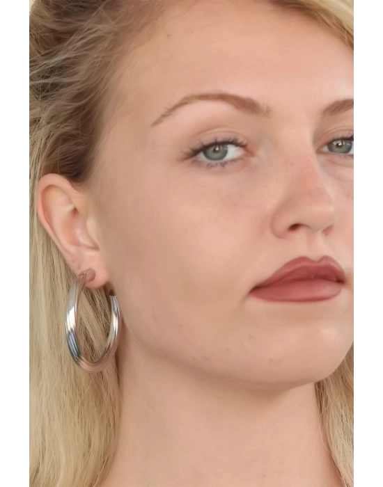 Silver Renk Halka Metal Bayan Küpe