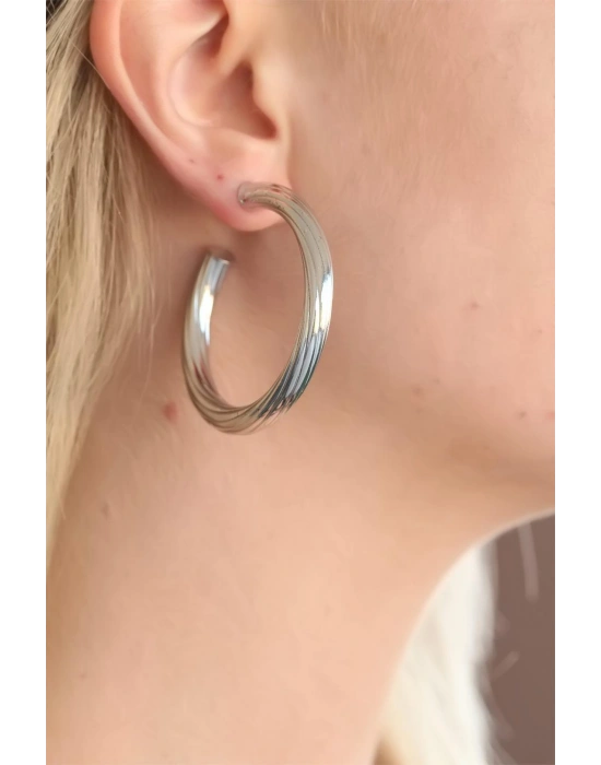 Silver Renk Halka Metal Bayan Küpe