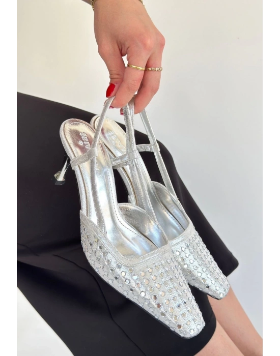 Sione Gümüş Cilt Topuklu Ayakkabı